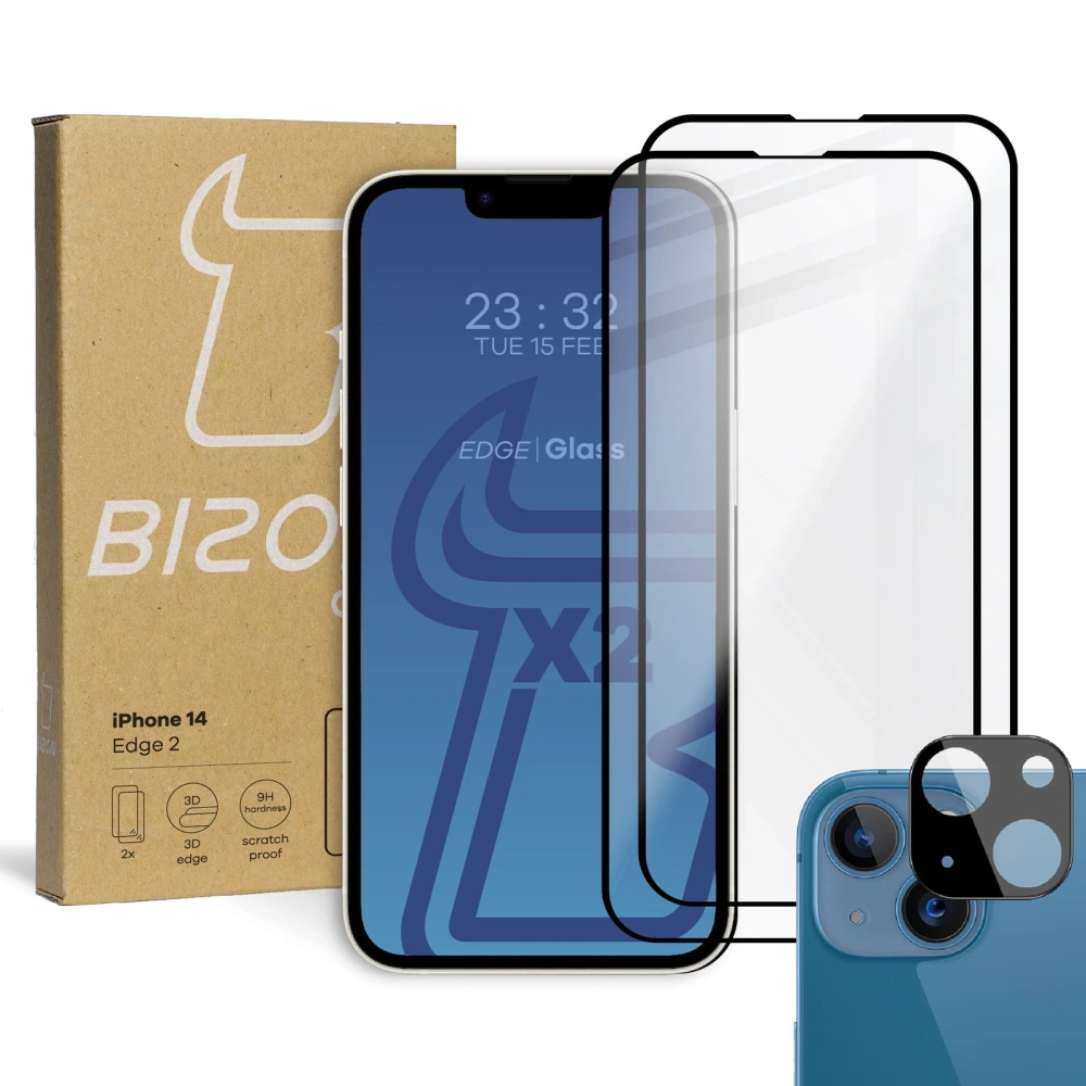 2x Szkło na ekran + szkło na aparat BIZON do Apple iPhone 14