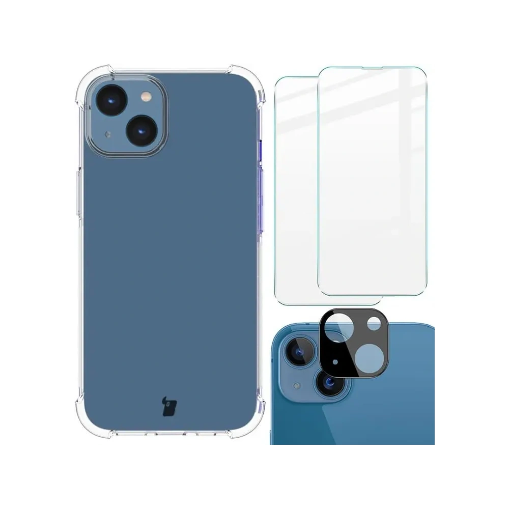Etui + 2x szkło na ekran + obiektyw Bizon Case Clear Pack do Apple iPhone 14 przezroczyste
