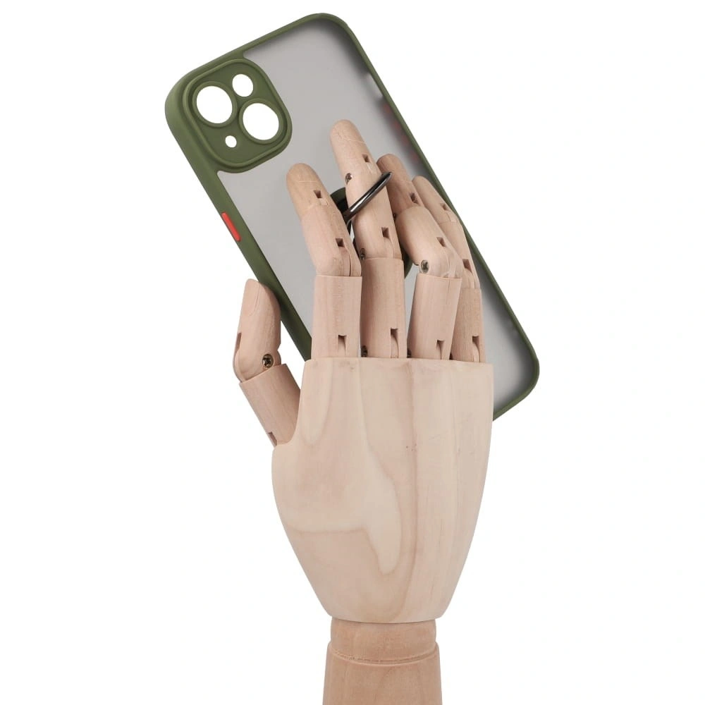 Etui z uchwytem na palec Bizon Case Hybrid Ring do Apple iPhone 14 Plus przydymione z zieloną ramką