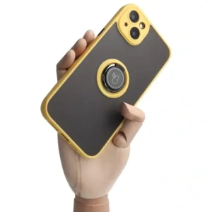 Kup Etui z uchwytem na palec Bizon Case Hybrid Ring do Apple iPhone 14 Plus przydymione z żółtą ramką - BIZ200 - {ean13} - Sklep Home Screen
