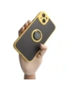 Etui z uchwytem na palec Bizon Case Hybrid Ring do Apple iPhone 14 Plus przydymione z żółtą ramką