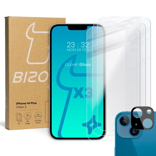 Kup 3x Szkło na ekran + szkło na aparat BIZON do Apple iPhone 14 Plus - BIZ201 - {ean13} - Sklep Home Screen
