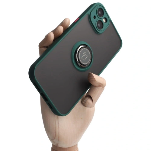 Kup Etui s úchopem na prst Bizon Case Hybrid Ring do Apple iPhone 14 Plus kouřové s tmavě zeleným rámem - BIZ205 - {ean13} - Sklep Home Screen
