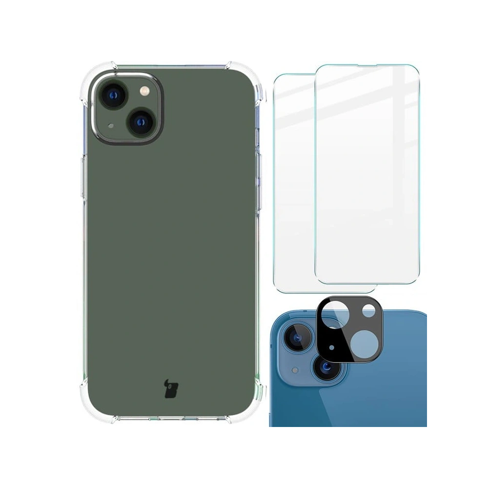 Etui + 2x szkło na ekran + obiektyw Bizon Case Clear Pack do Apple iPhone 14 Plus przezroczyste