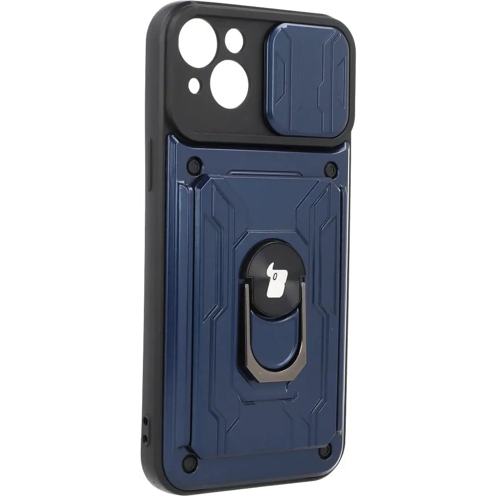 Etui Bizon Case Camshield Card Slot Ring do Apple iPhone 14 Plus granatowe