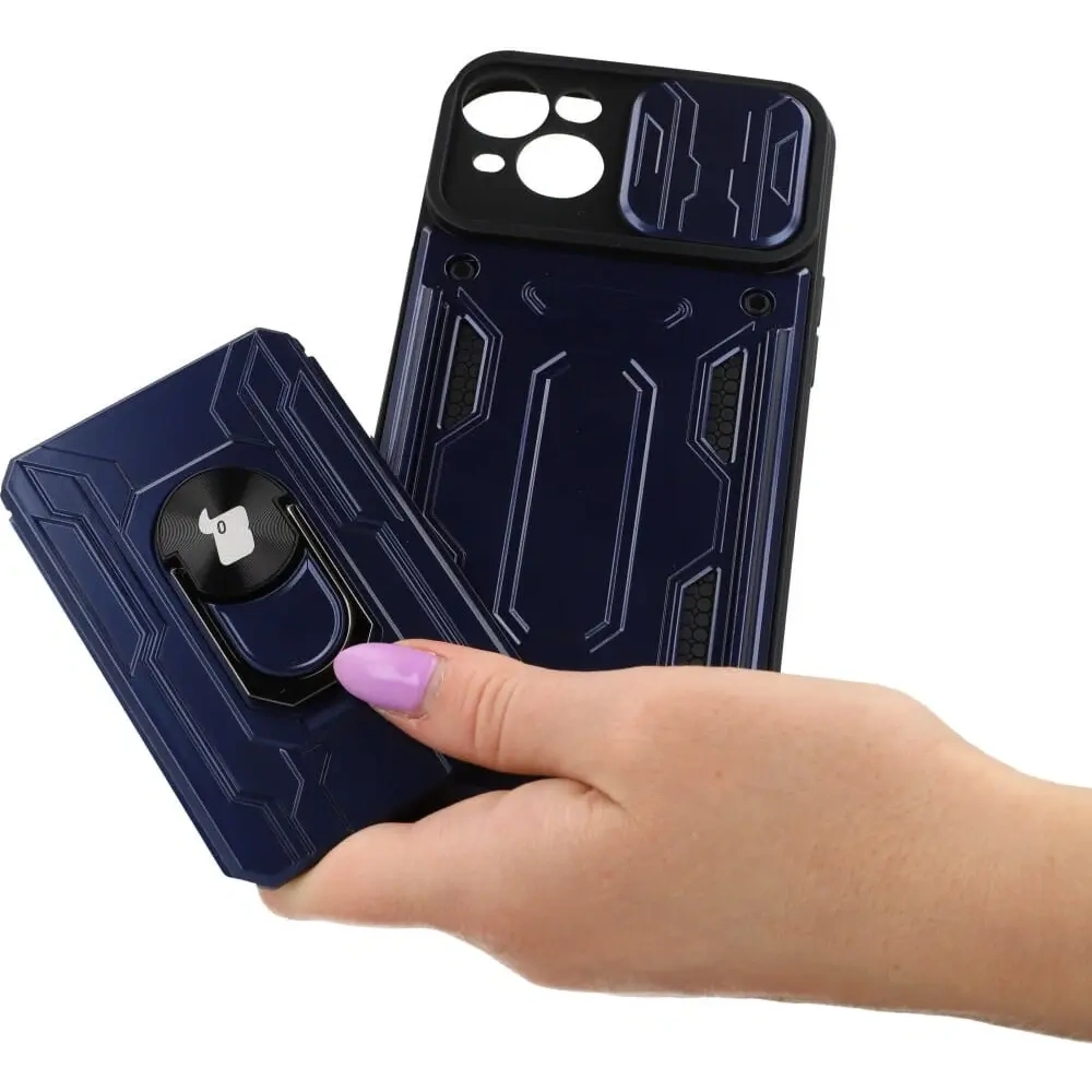Etui Bizon Case Camshield Card Slot Ring do Apple iPhone 14 Plus granatowe