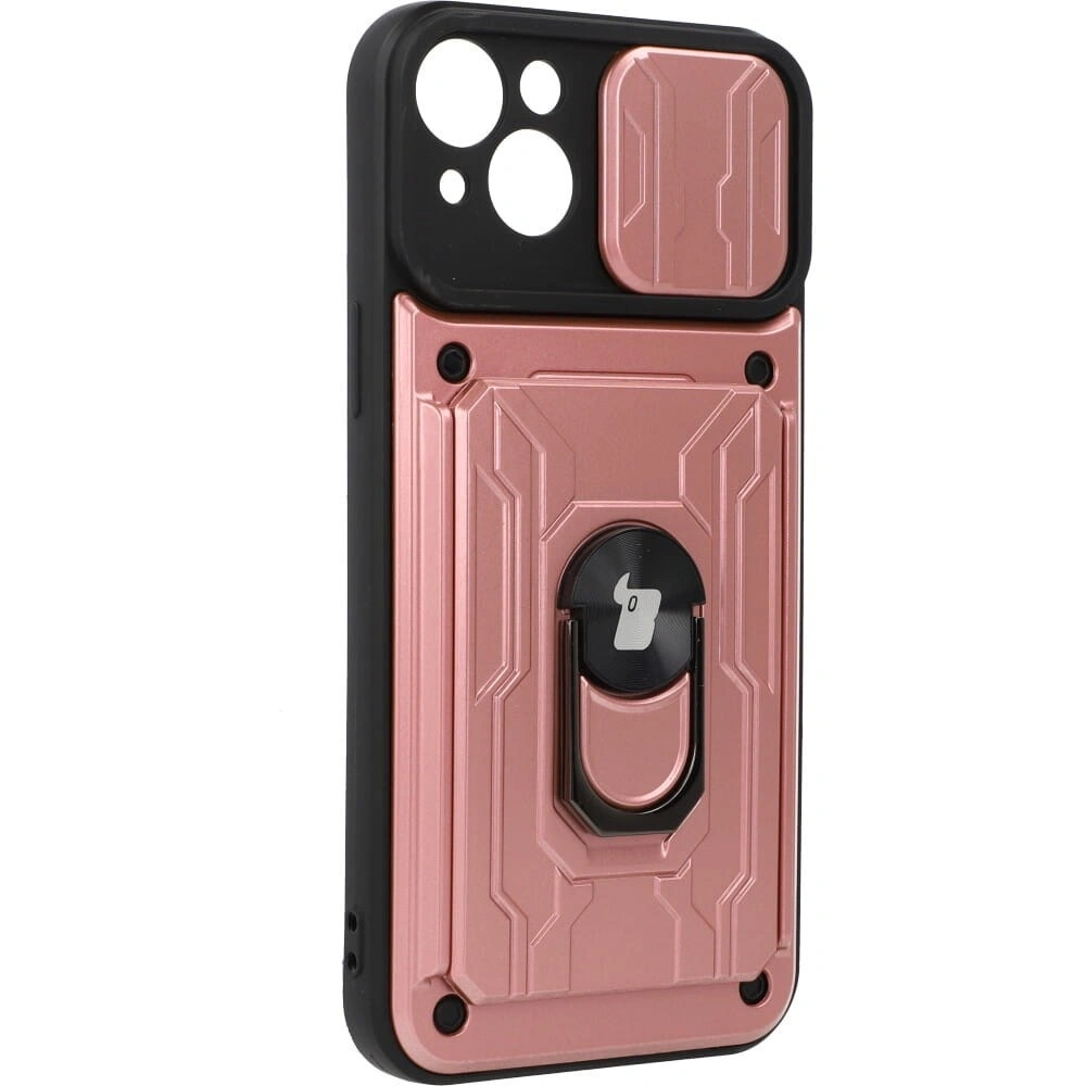 Etui Bizon Case Camshield Card Slot Ring do Apple iPhone 14 Plus jasnoróżowe