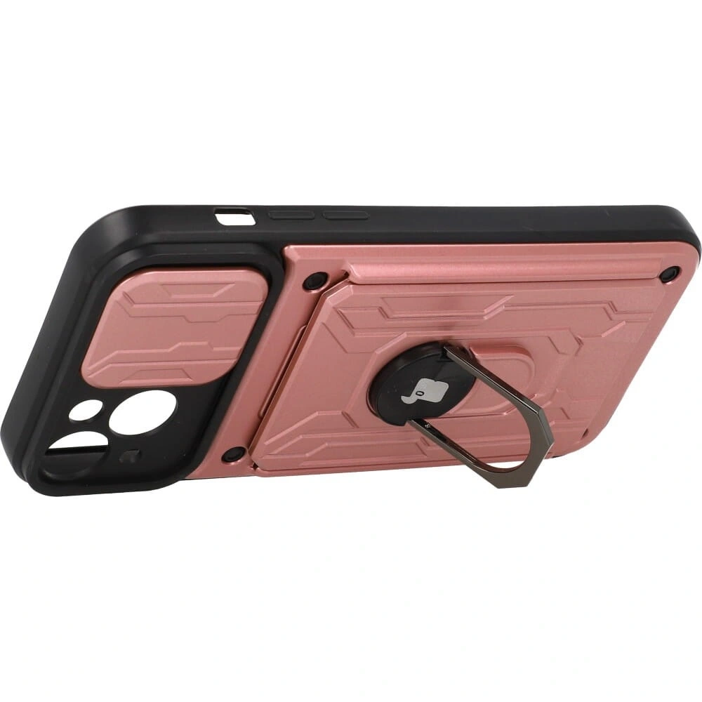 Etui Bizon Case Camshield Card Slot Ring do Apple iPhone 14 Plus jasnoróżowe