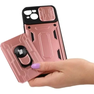 Kup Bizon Case Camshield Card Slot Ring Apple iPhone 14 Plus roz deschis - BIZ217 - {ean13} - Sklep Home Screen
