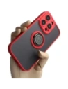 Etui z uchwytem na palec Bizon Case Hybrid Ring do Apple iPhone 14 Pro przydymione z czerwoną ramką