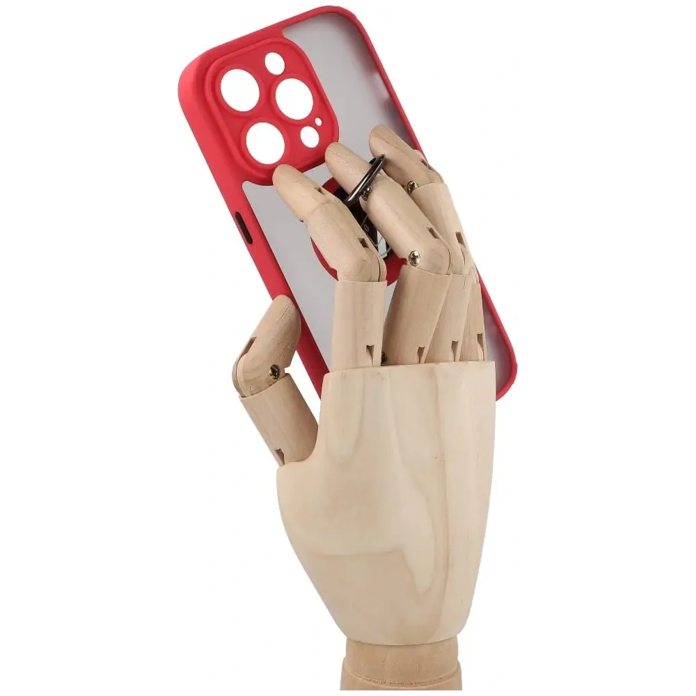 Etui z uchwytem na palec Bizon Case Hybrid Ring do Apple iPhone 14 Pro przydymione z czerwoną ramką