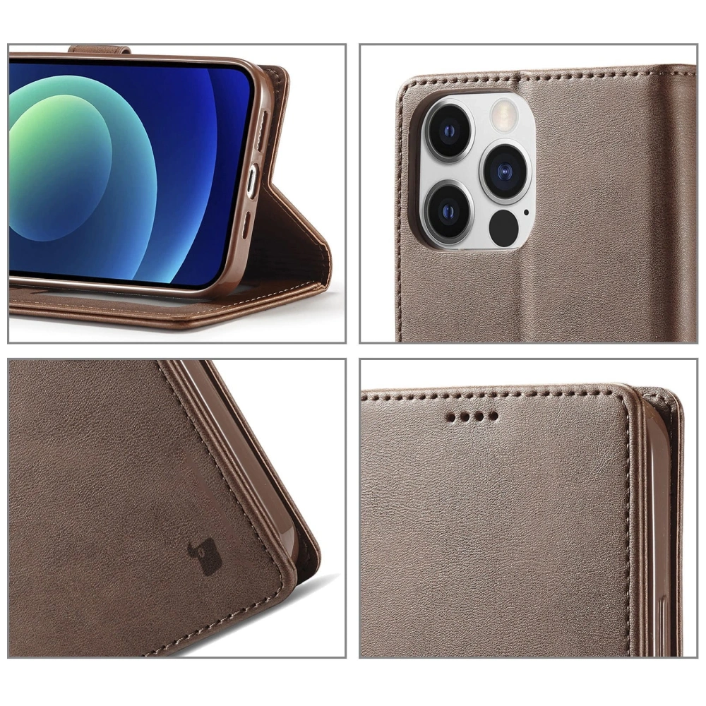 Etui Bizon Case Wallet do Apple iPhone 14 Pro ciemnobrązowe