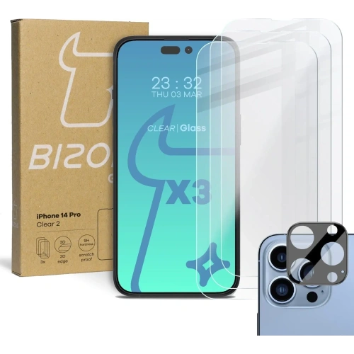 Kup BIZON 3x sticlă de ecran + sticlă pentru cameră Apple iPhone 14 Pro - BIZ232 - {ean13} - Sklep Home Screen