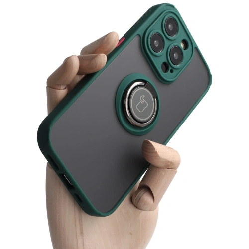 Kup Etui z uchwytem na palec Bizon Case Hybrid Ring do Apple iPhone 14 Pro kouřové s tmavozeleným rámem - BIZ233 - {ean13} - Sklep Home Screen