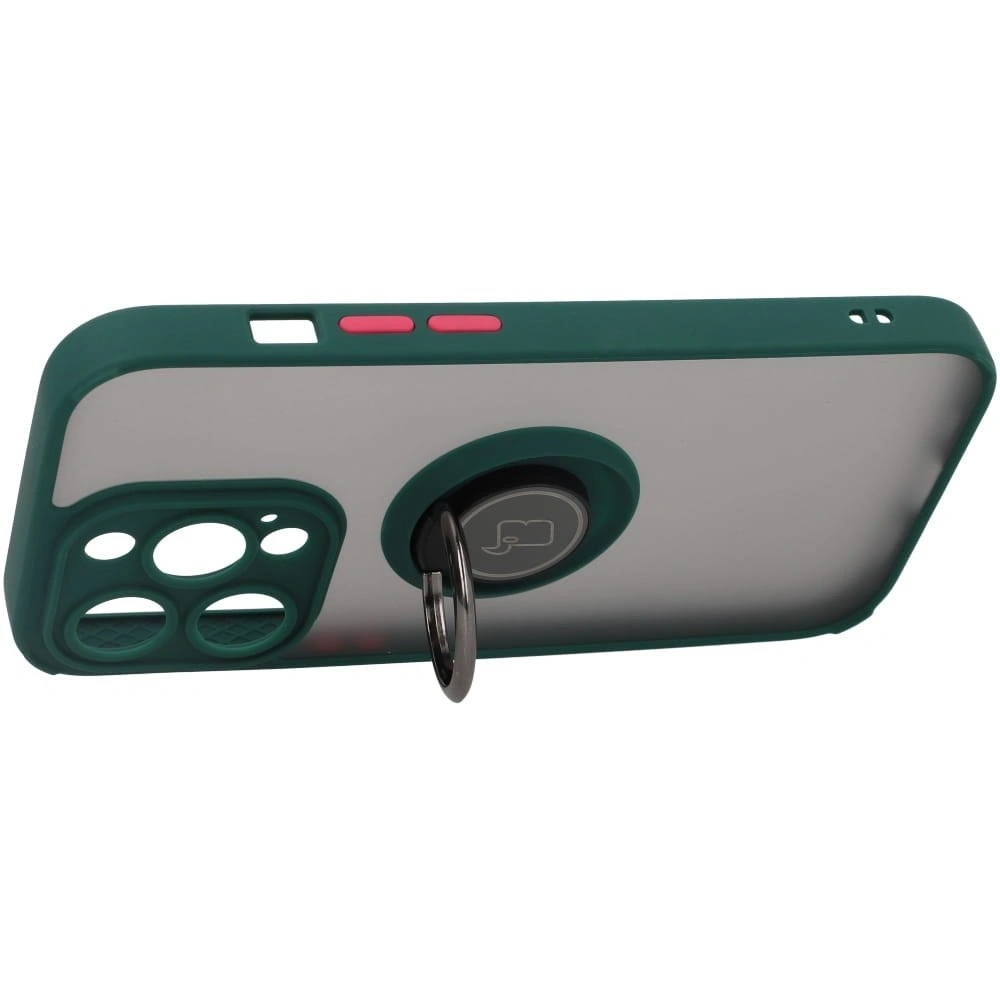 Etui z uchwytem na palec Bizon Case Hybrid Ring do Apple iPhone 14 Pro przydymione z ciemnozieloną ramką