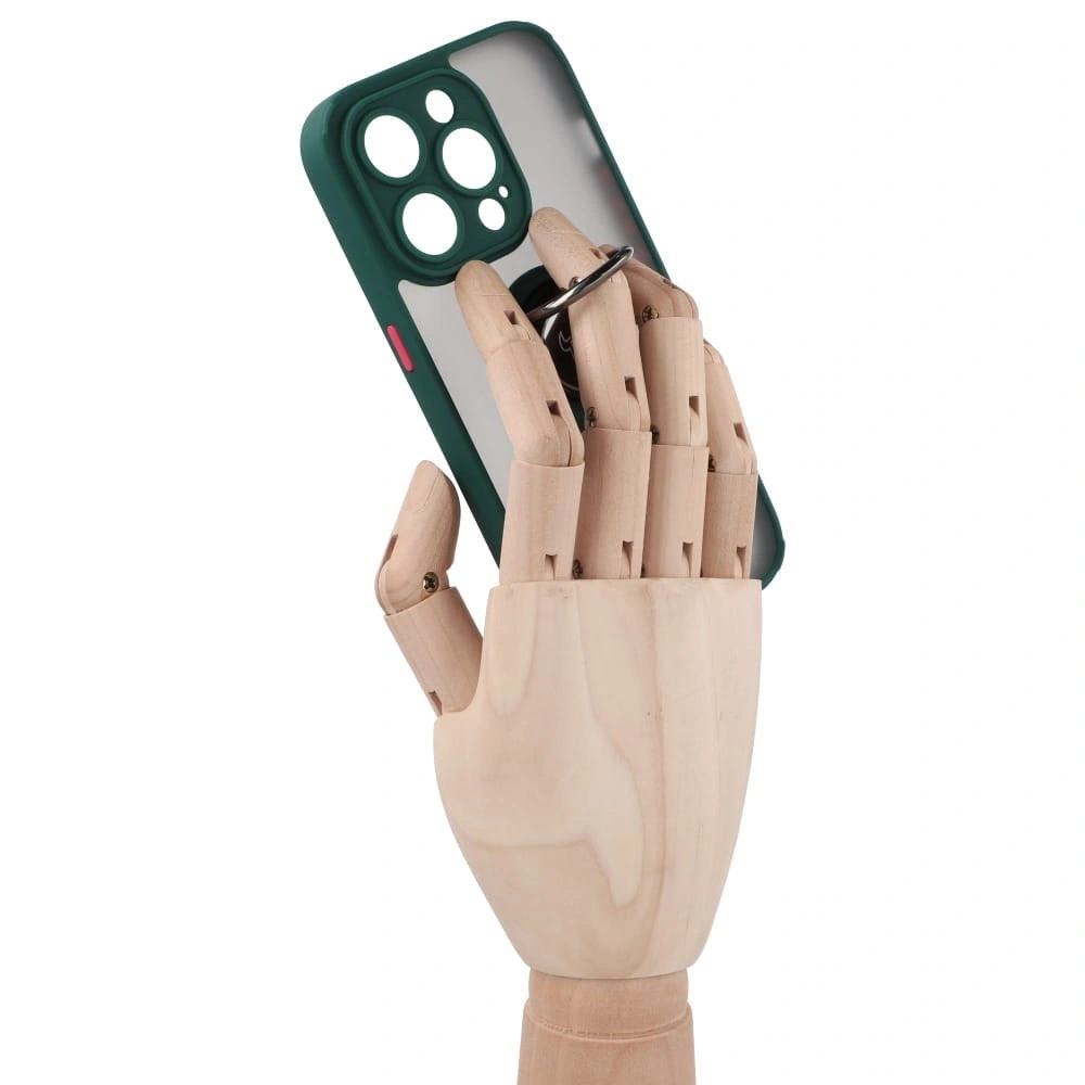 Etui z uchwytem na palec Bizon Case Hybrid Ring do Apple iPhone 14 Pro przydymione z ciemnozieloną ramką