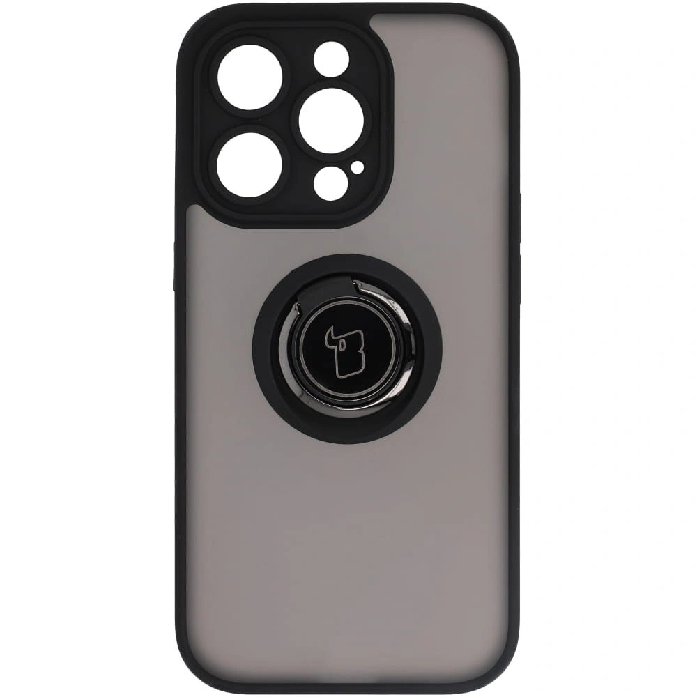 Etui z uchwytem na palec Bizon Case Hybrid Ring do Apple iPhone 14 Pro przydymione z czarną ramką
