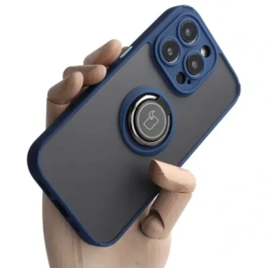 Kup Etui z uchwytem na palec Bizon Case Hybrid Ring do Apple iPhone 14 Pro przydymione z granatową ramką - BIZ235 - {ean13} - Sklep Home Screen