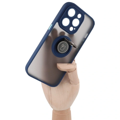 Kup Etui z uchwytem na palec Bizon Case Hybrid Ring do Apple iPhone 14 Pro przydymione z granatową ramką - BIZ235 - {ean13} - Sklep Home Screen