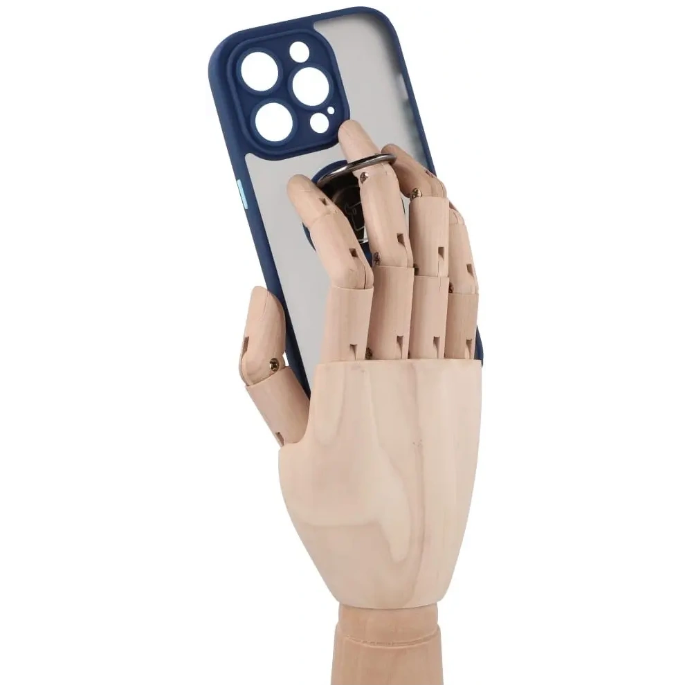 Etui z uchwytem na palec Bizon Case Hybrid Ring do Apple iPhone 14 Pro przydymione z granatową ramką