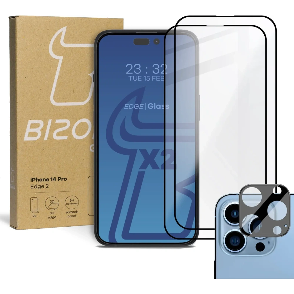 2x Szkło na ekran + szkło na aparat BIZON do Apple iPhone 14 Pro