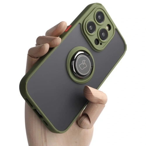 Kup Etui s úchopem na prst Bizon Case Hybrid Ring pro Apple iPhone 14 Pro kouřové s zeleným rámečkem - BIZ238 - {ean13} - Sklep Home Screen