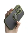 Etui s úchopem na prst Bizon Case Hybrid Ring pro Apple iPhone 14 Pro kouřové s zeleným rámečkem