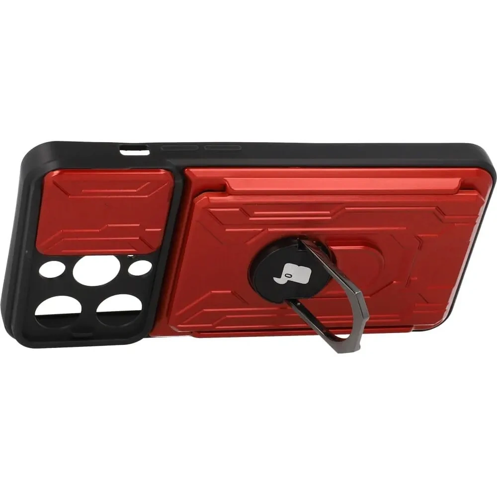 Etui Bizon Case Camshield Card Slot Ring do Apple iPhone 14 Pro czerwone