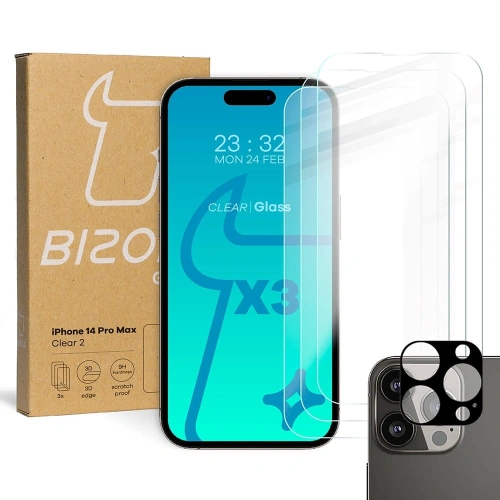 Kup 3x Szkło na ekran + szkło na aparat BIZON do Apple iPhone 14 Pro Max - BIZ253 - {ean13} - Sklep Home Screen