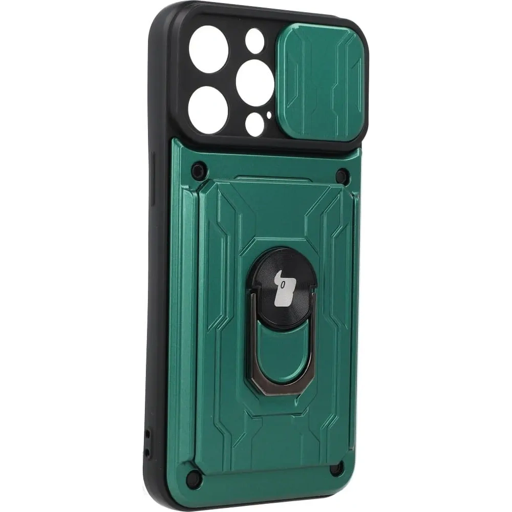 Etui Bizon Case Camshield Card Slot Ring do Apple iPhone 14 Pro Max zielone