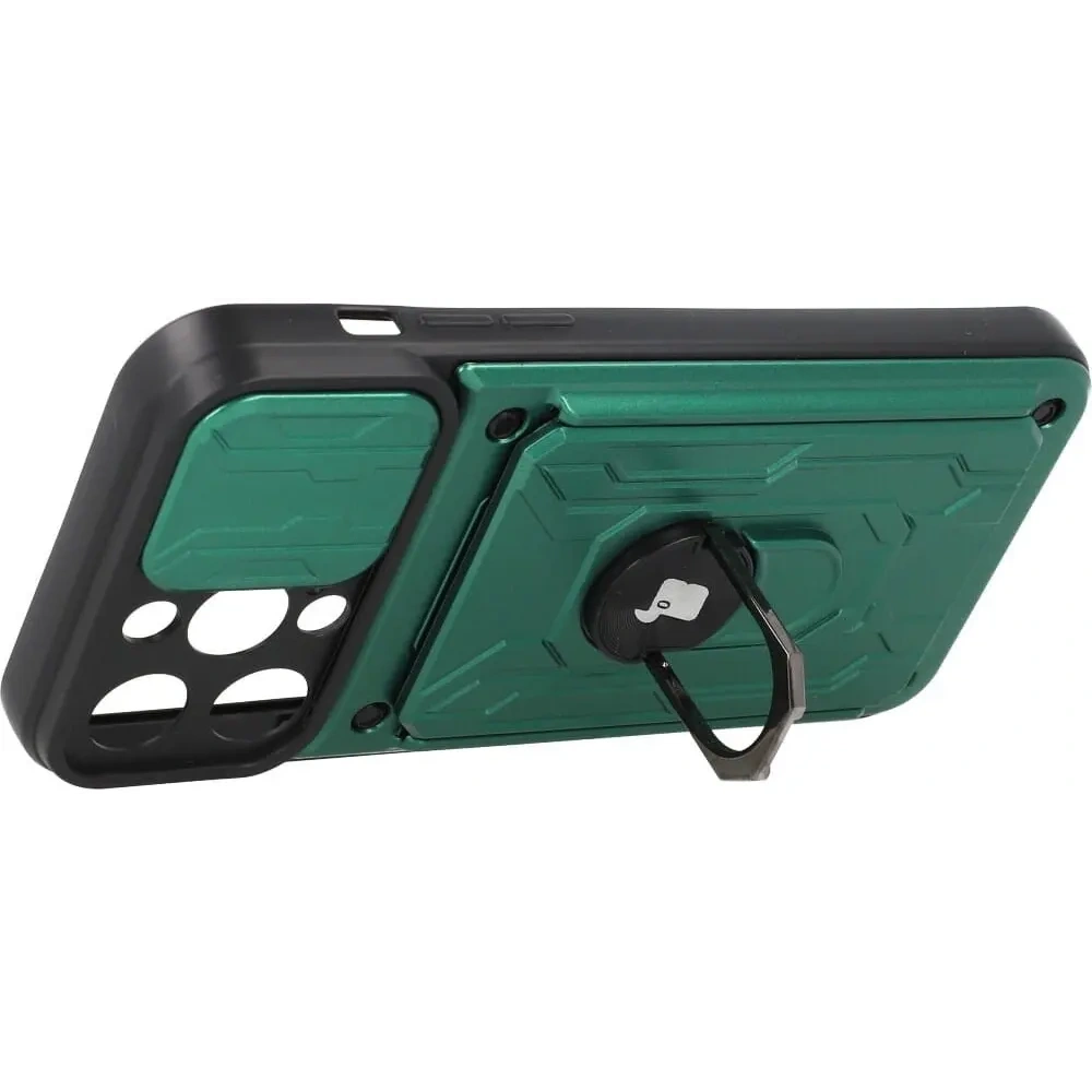 Etui Bizon Case Camshield Card Slot Ring do Apple iPhone 14 Pro Max zielone