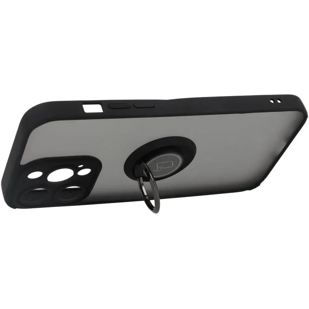 Etui z uchwytem na palec Bizon Case Hybrid Ring do Apple iPhone 14 Pro Max przydymione z czarną ramką
