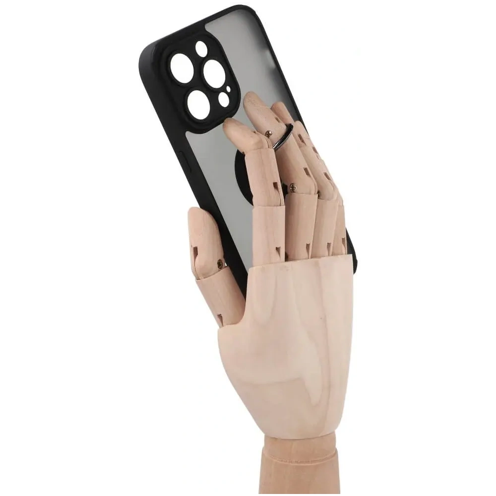 Etui z uchwytem na palec Bizon Case Hybrid Ring do Apple iPhone 14 Pro Max przydymione z czarną ramką