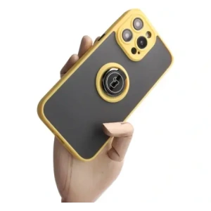 Kup Etui z uchwytem na palec Bizon Case Hybrid Ring do Apple iPhone 14 Pro Max kouřové s žlutým rámem - BIZ260 - {ean13} - Sklep Home Screen