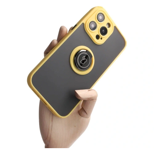 Kup Etui z uchwytem na palec Bizon Case Hybrid Ring do Apple iPhone 14 Pro Max przydymione z żółtą ramką - BIZ260 - {ean13} - Sklep Home Screen
