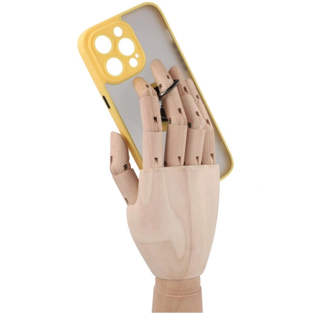 Etui z uchwytem na palec Bizon Case Hybrid Ring do Apple iPhone 14 Pro Max przydymione z żółtą ramką