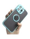 Etui s úchytem na prst Bizon Case Hybrid Ring pro Apple iPhone 14 Pro Max kouřové s jasně modrým rámečkem