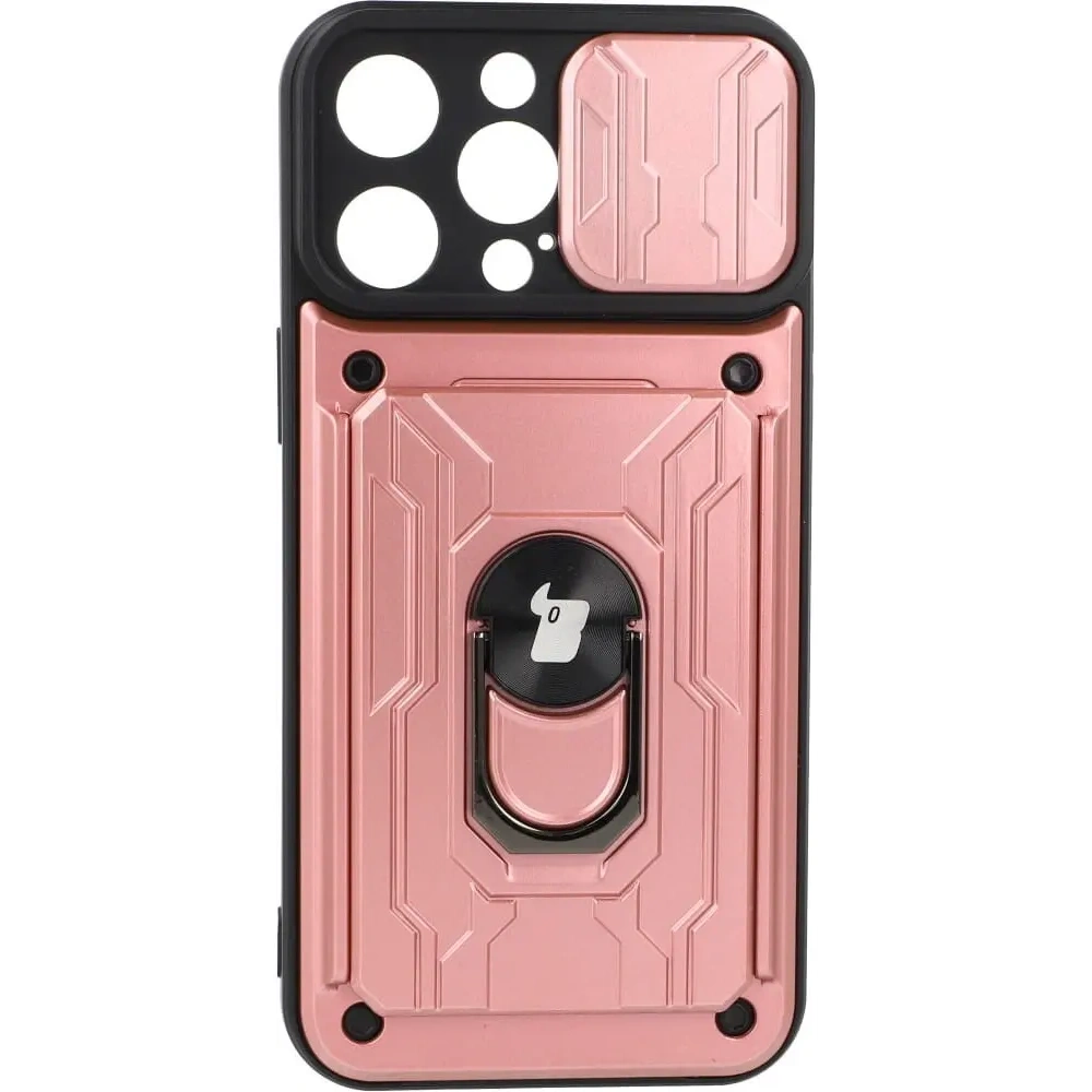 Etui Bizon Case Camshield Card Slot Ring do Apple iPhone 14 Pro Max jasnoróżowe