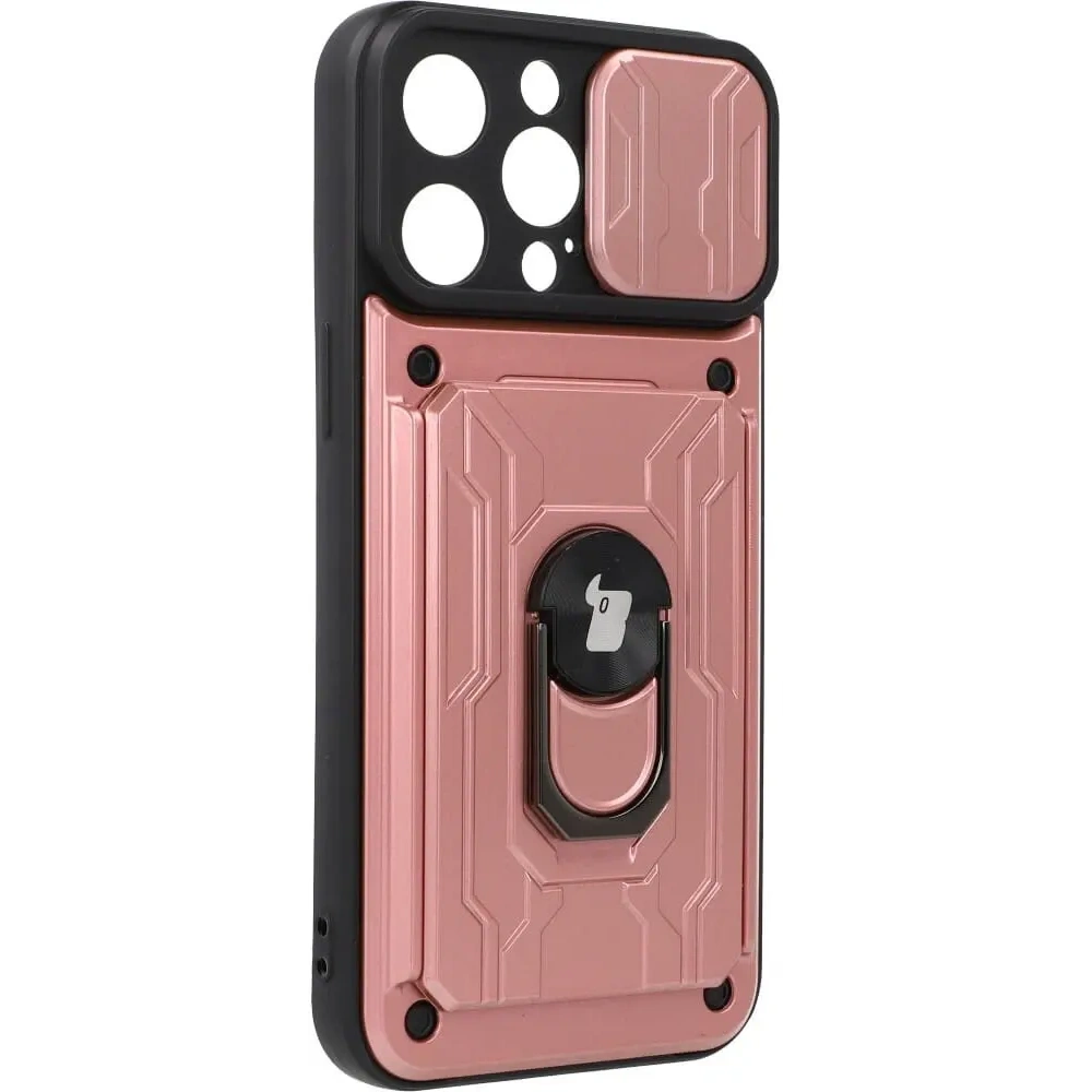 Etui Bizon Case Camshield Card Slot Ring do Apple iPhone 14 Pro Max jasnoróżowe
