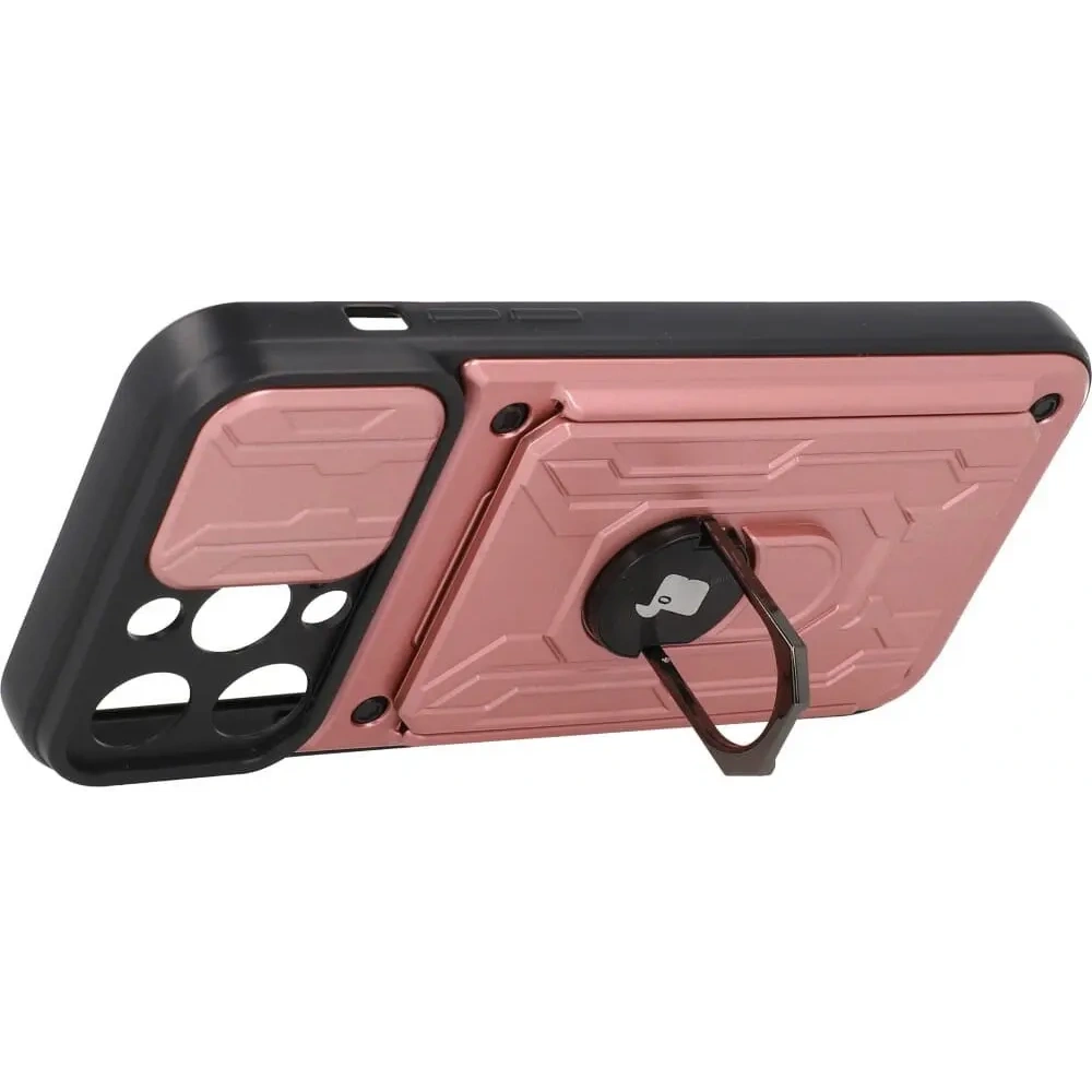 Etui Bizon Case Camshield Card Slot Ring do Apple iPhone 14 Pro Max jasnoróżowe