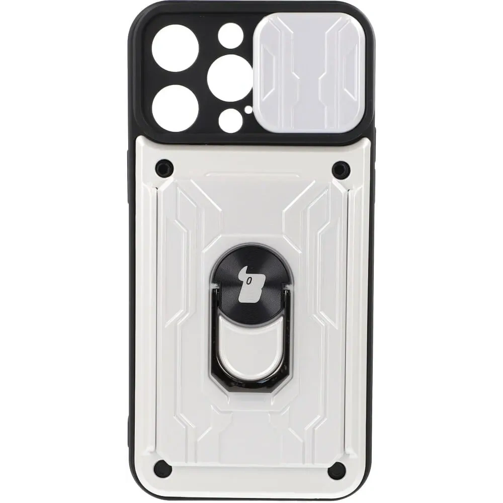 Etui Bizon Case Camshield Card Slot Ring do Apple iPhone 14 Pro Max białe