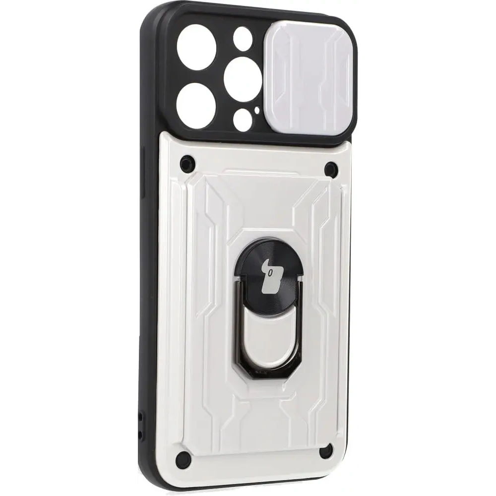 Etui Bizon Case Camshield Card Slot Ring do Apple iPhone 14 Pro Max białe