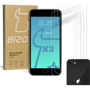 Buy Bizon Glass Clear tempered glass - 3 pcs. + lens glass Apple iPhone SE 2022/2020 8/7 - BIZ275 - {ean13} - Home Screen Store Europe