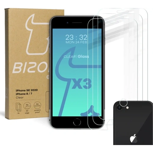 Buy Bizon Glass Clear tempered glass - 3 pcs. + lens glass Apple iPhone SE 2022/2020 8/7 - BIZ275 - {ean13} - Home Screen Store Europe