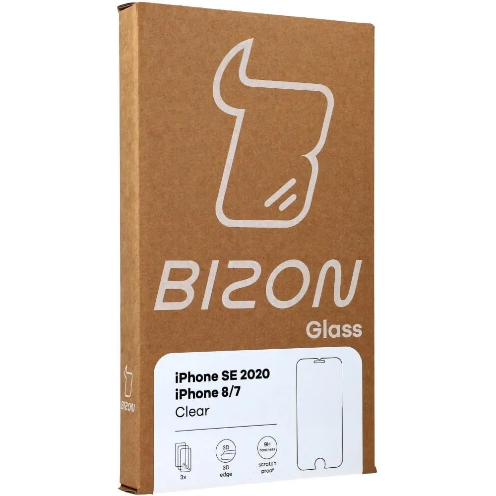 Szkło hartowane Bizon Glass Clear - 3 szt. + obiektyw Apple iPhone SE 2022/2020 8/7