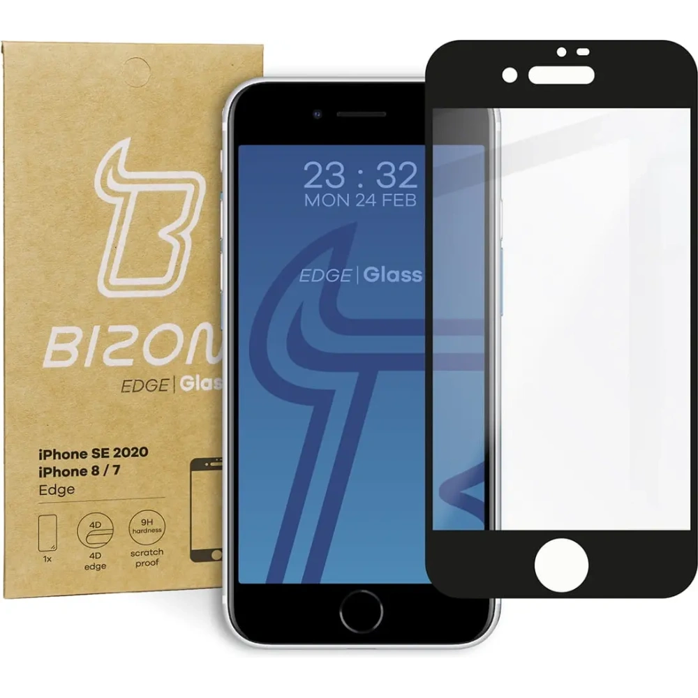 Szkło hartowane Bizon Glass Edge do Apple iPhone SE 2022/2020/ 8/ 7 czarne