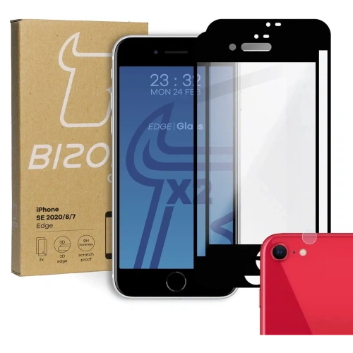 Buy Bizon Glass Edge tempered glass - [2 PACK] + lens protection Apple iPhone SE 2022/2020 8/7 black - BIZ281 - {ean13} - Home Screen Store Europe