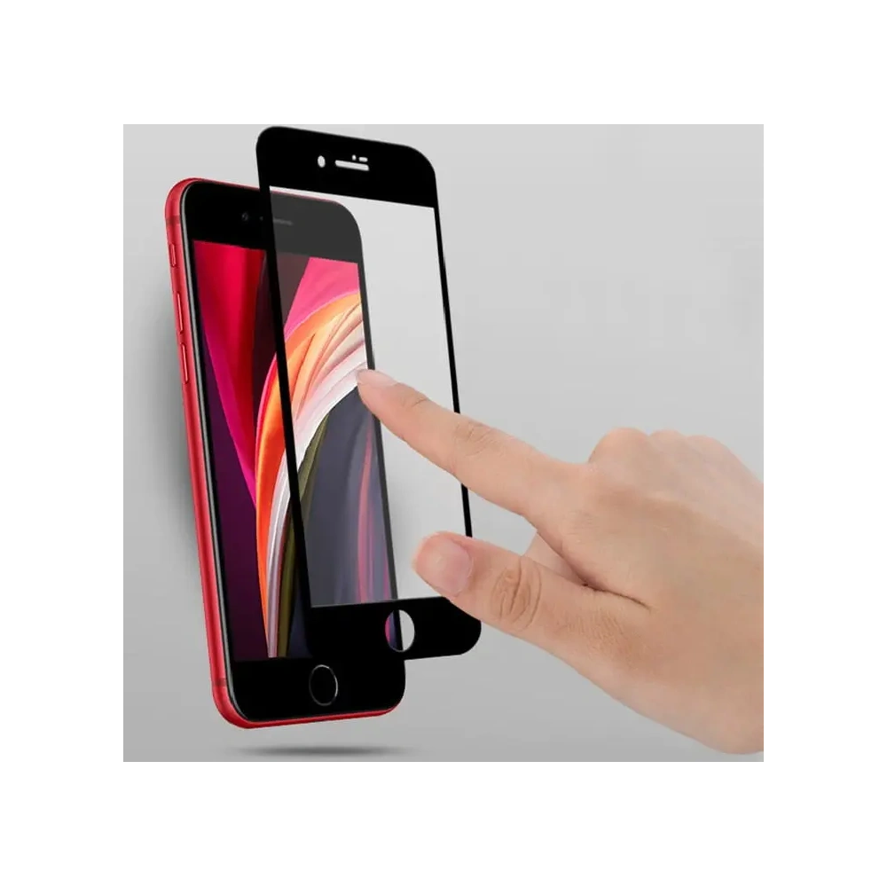 Szkło hartowane Bizon Glass Edge - [2 PACK] + ochrona na obiektyw Apple iPhone SE 2022/2020 8/7 czarne