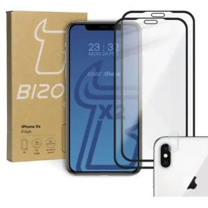 Kup Bizon Glass Edge gehärtetes Glas - [2 PACK] + Linsenschutz Apple iPhone Xs / X schwarz - BIZ283 - {ean13} - Sklep Home Screen