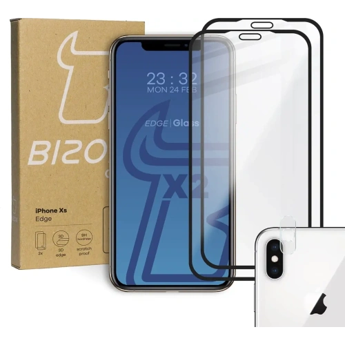 Kup Tvrdé sklo Bizon Glass Edge - [2 PACK] + ochrana na objektiv Apple iPhone Xs / X černé - BIZ283 - {ean13} - Sklep Home Screen